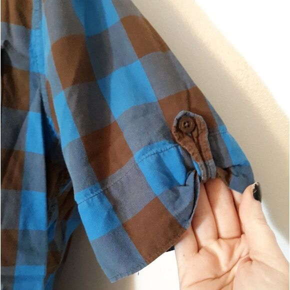 Hang Ten blue/brown plaid button up shirt - Picture 3 of 5